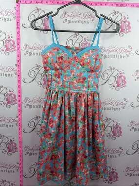 BOG COLLECTIVE dress y2k bustier Floral Print Sundress with Turquoise Trim